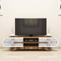 Hanah Home Mueble TV Defne - Nogal y Blanco - 145 cm Ancho x 37 cm Alto x 37 cm Profundidad - Melamina